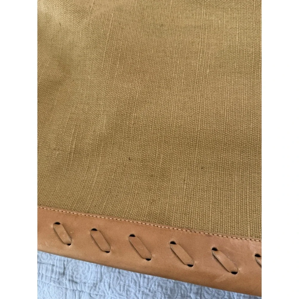 Anne Klein Tote Bag Leather Woven Green Canvas Large Summer Vintage 90s Y2K